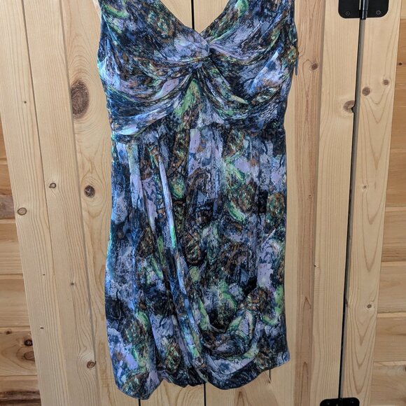 CATHERINE MALANDRINO Silk Sleeveless Dress Size 10 Sheath Knee Length V Neck Zip - Picture 2 of 13